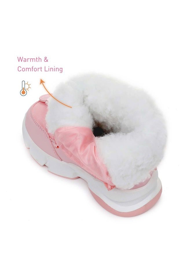 Ahannie Boys Girls Snow Boots Toddler Kids Winter Boots Water Resistant Warm Side Zipper Shoes(Toddler/Little Kid), Pink/White, 6 Toddler - Image 3