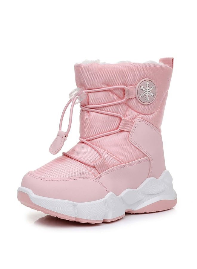 Ahannie Boys Girls Snow Boots Toddler Kids Winter Boots Water Resistant Warm Side Zipper Shoes(Toddler/Little Kid), Pink/White, 6 Toddler - Image 1