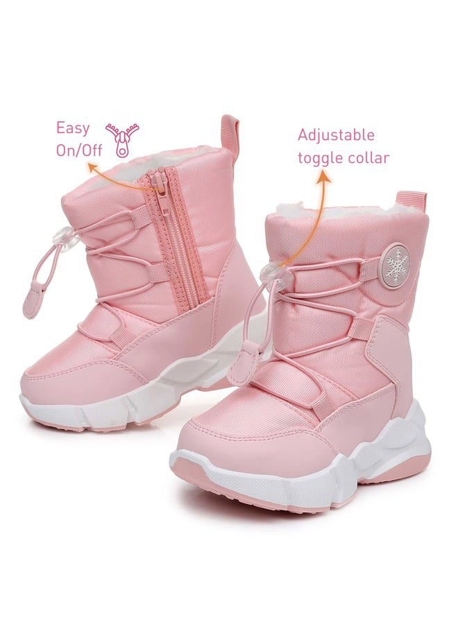 Ahannie Boys Girls Snow Boots Toddler Kids Winter Boots Water Resistant Warm Side Zipper Shoes(Toddler/Little Kid), Pink/White, 6 Toddler - Image 4