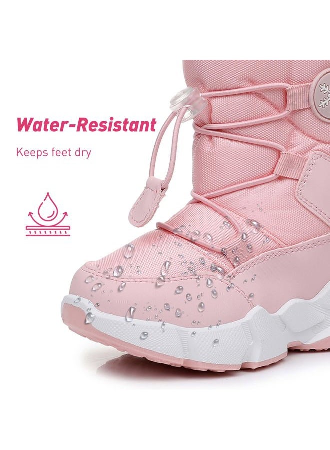 Ahannie Boys Girls Snow Boots Toddler Kids Winter Boots Water Resistant Warm Side Zipper Shoes(Toddler/Little Kid), Pink/White, 6 Toddler - Image 2