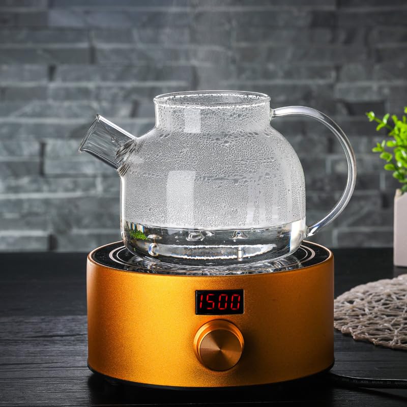 ZEYFLEEB Glass Teapot with Infuser Clear Glass Tea Kettle with Removable Stainless Steel Strainer Stovetop Safe Glass Teapot for Blooming and Loose Leaf Tea Wooden LID 1800ML - Image 3