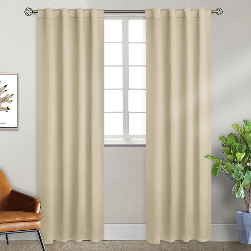 BGment Beige Room Darkening Curtains 84 inch Length - Rod Pocket and Back Tab Thermal Insulated Curtains for Bedroom/Living Room  2 Panels Set  38 x 84 Inch - Image 1