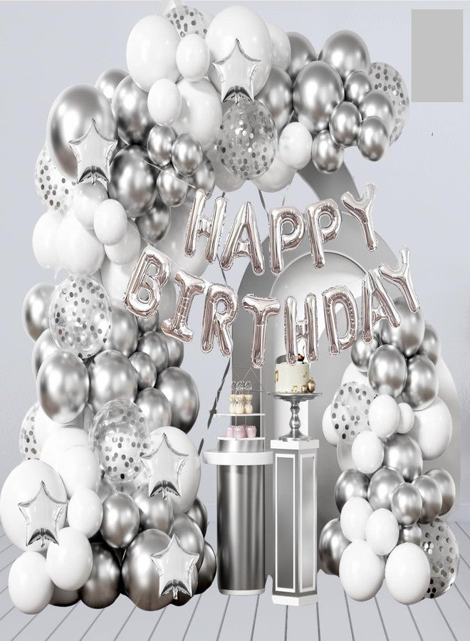 HK Balloons 63Pcs Silver Them Birthday Party Background Decoration Item For Girls Boys Kids Wife Birthday Decoration Set Kit With Silver Confetti & Star - Image 1