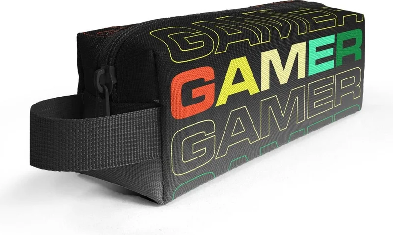 CORAL HIGH Kids Black Gray Gamer Patterned Pencil Bag 22080