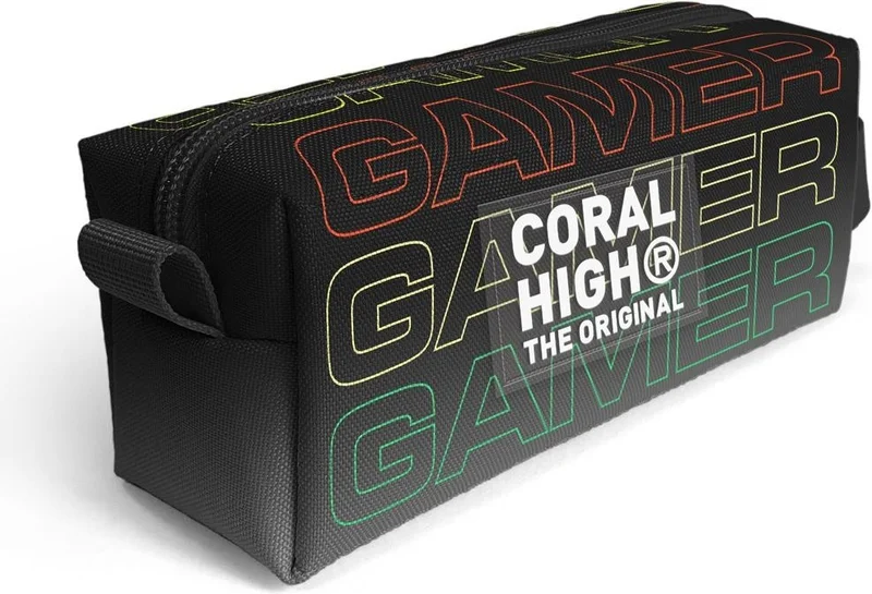 CORAL HIGH Kids Black Gray Gamer Patterned Pencil Bag 22080