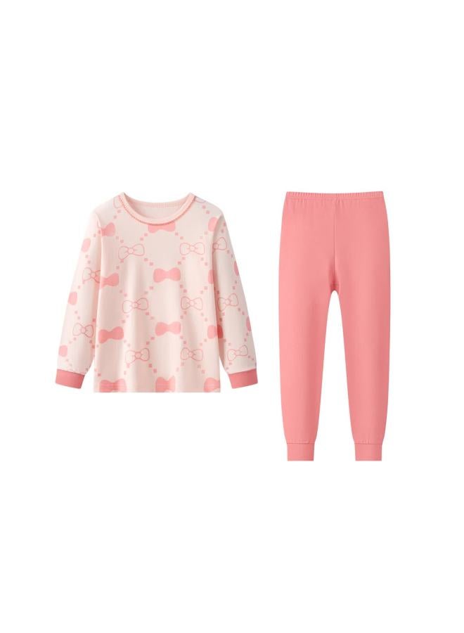 Deesha 7a Antibacterial 40s Tight-spun Girls' Pure Cotton Crew Neck Thermal Underwear Set For Older Children