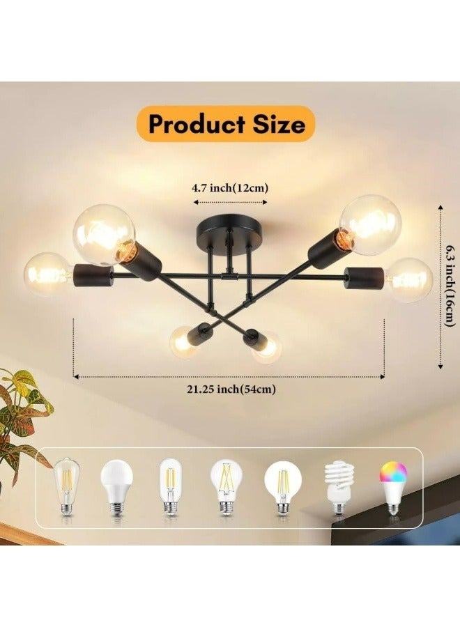 HUA QIANG WANG Black Sputnik Chandelier,Modern 6-Light Ceiling Light Fixture for Living Room,Dining Room,Bedroom,Kitchen Island - Image 2
