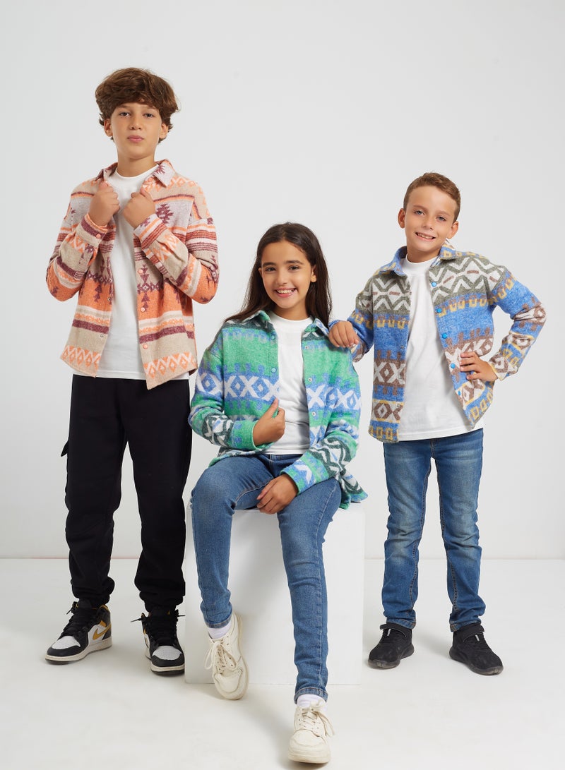 melon Kids Unisex Wool patterned Jacket - Green