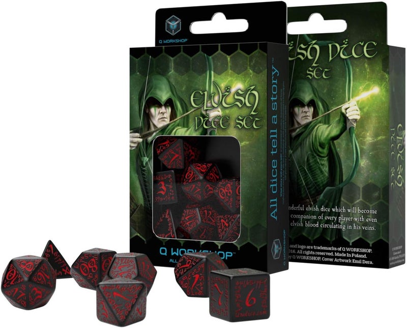Q WORKSHOP Elvish Dice Set in Red and Black - Polyhedral RPG Dice - Image 2
