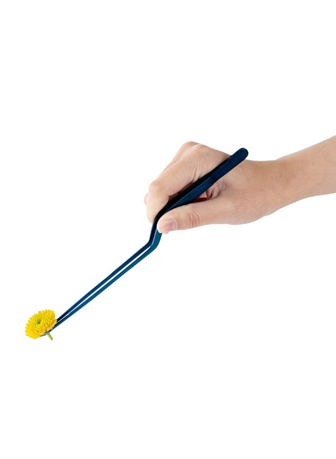 Restaurantware Perfect Point 7.9 Inch Food Tweezers, 1 Offset Kitchen Tweezers - Serrated Tips For Precision, For Garnishing, Plating, Or Decorating, Blue Stainless Steel Offset Tweezers, Durable - Image 2