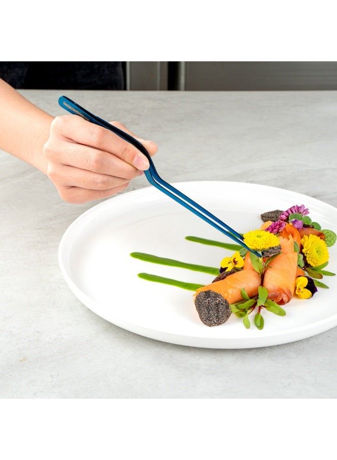 Restaurantware Perfect Point 7.9 Inch Food Tweezers, 1 Offset Kitchen Tweezers - Serrated Tips For Precision, For Garnishing, Plating, Or Decorating, Blue Stainless Steel Offset Tweezers, Durable - Image 5