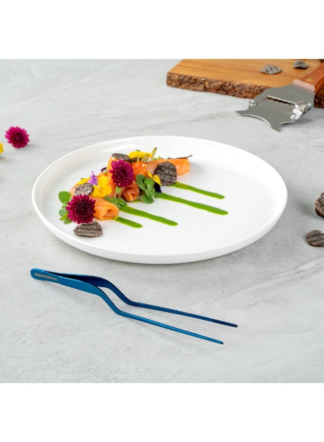 Restaurantware Perfect Point 7.9 Inch Food Tweezers, 1 Offset Kitchen Tweezers - Serrated Tips For Precision, For Garnishing, Plating, Or Decorating, Blue Stainless Steel Offset Tweezers, Durable - Image 3