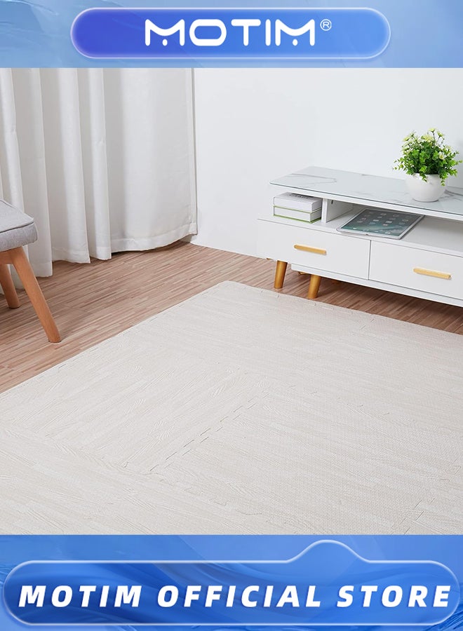 Motim 12PCS of White Wood Gain Eva Foam Mat 60 * 60 * 1.2CM Jigsaw Gym Floor Tiles Soft Play Classic Interlocking Kids Play Baby Crawling Workout Mat - Image 2