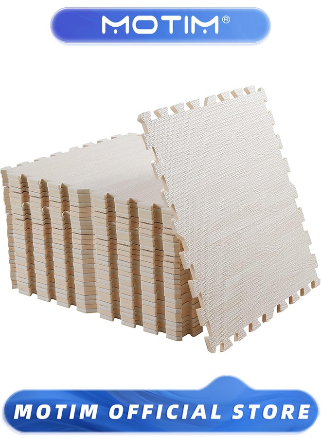 Motim 12PCS of White Wood Gain Eva Foam Mat 60 * 60 * 1.2CM Jigsaw Gym Floor Tiles Soft Play Classic Interlocking Kids Play Baby Crawling Workout Mat - Image 1