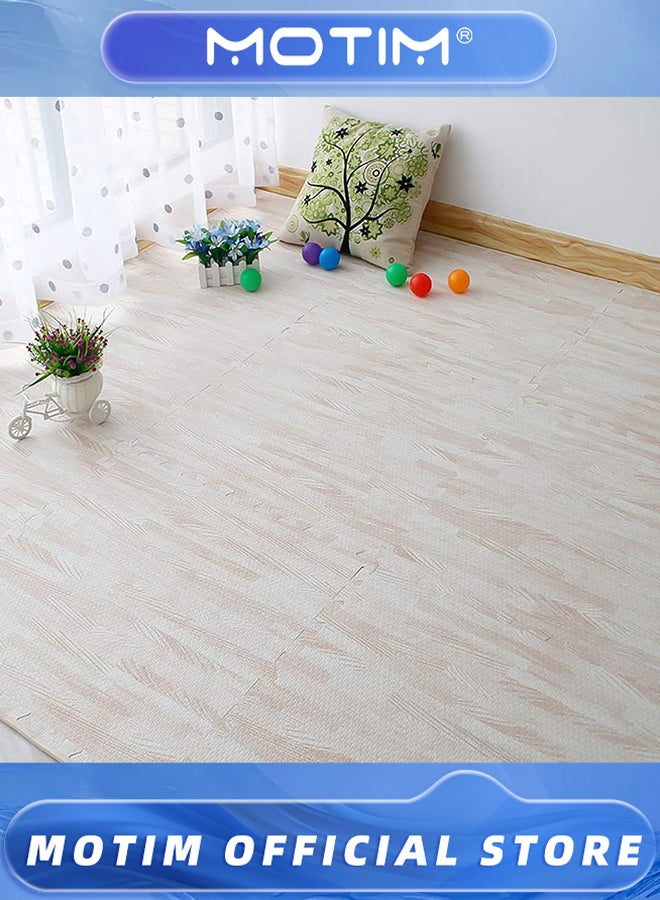 Motim 12PCS of White Wood Gain Eva Foam Mat 60 * 60 * 1.2CM Jigsaw Gym Floor Tiles Soft Play Classic Interlocking Kids Play Baby Crawling Workout Mat - Image 3