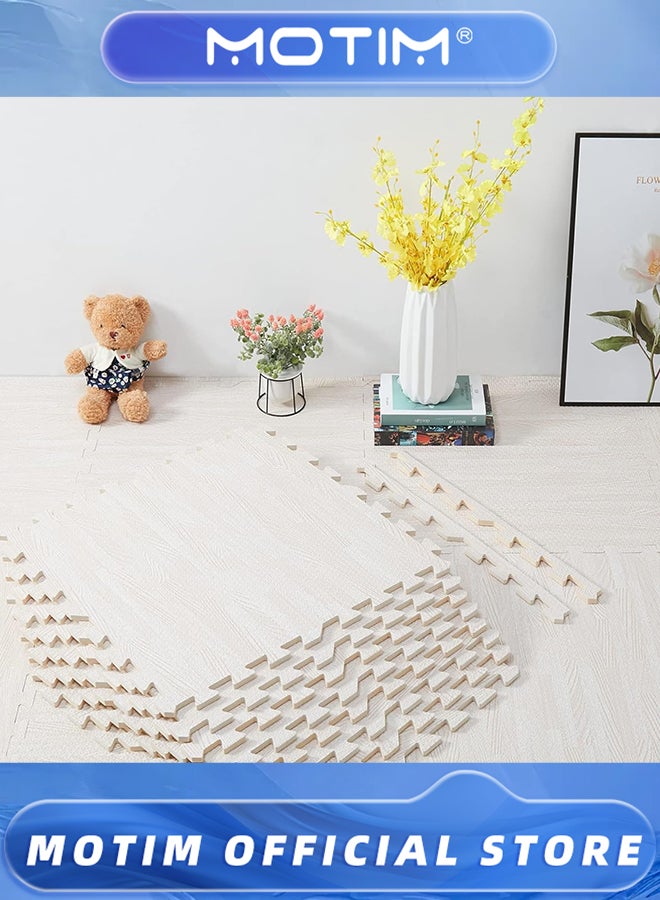 Motim 12PCS of White Wood Gain Eva Foam Mat 60 * 60 * 1.2CM Jigsaw Gym Floor Tiles Soft Play Classic Interlocking Kids Play Baby Crawling Workout Mat - Image 5