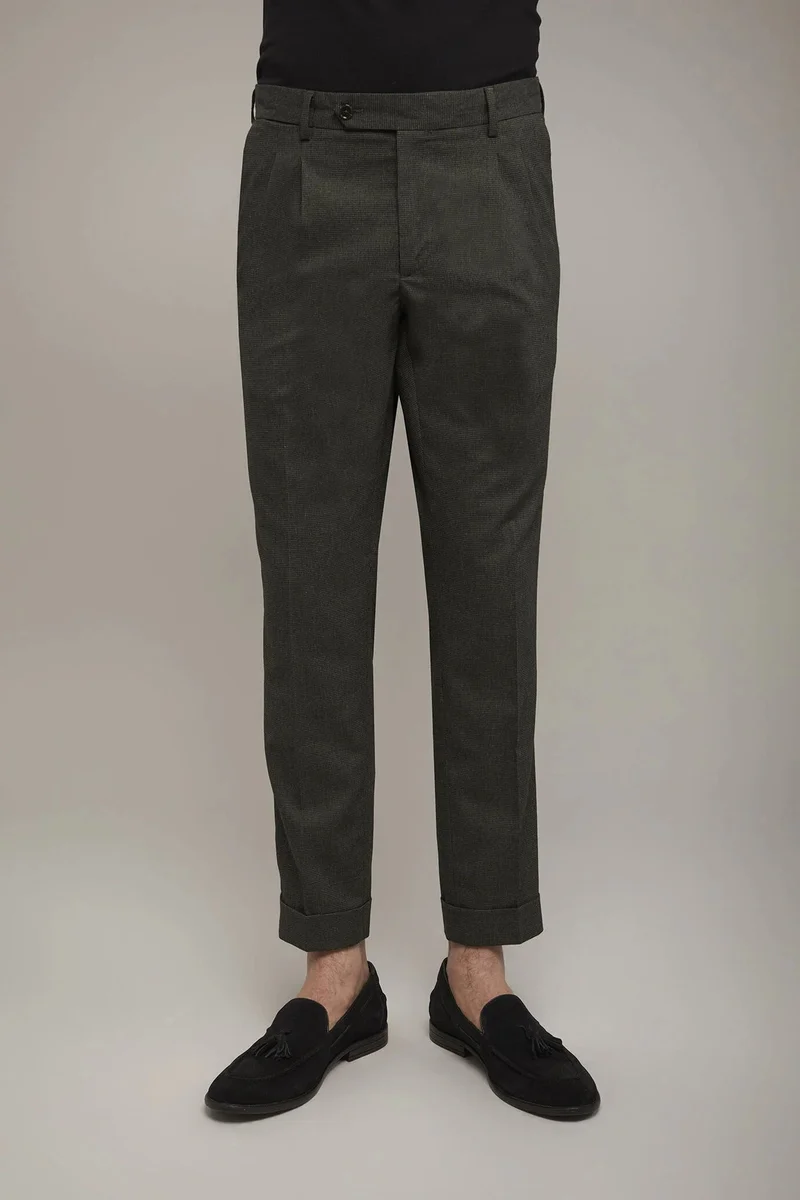 دوبل غانغر Men's classic double pinces trousers fabric with micro houndstooth pattern regular fit - Green