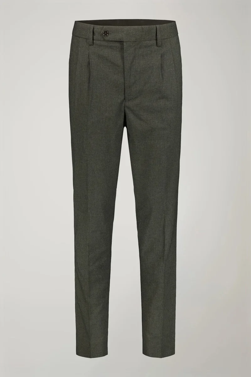 Doppelganger Green Men's classic double pinces trousers fabric with micro houndstooth pattern regular fit - Green for Men | Best Price UAE