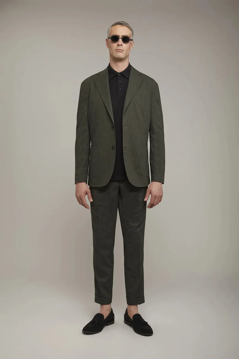 دوبل غانغر Men's classic double pinces trousers fabric with micro houndstooth pattern regular fit - Green