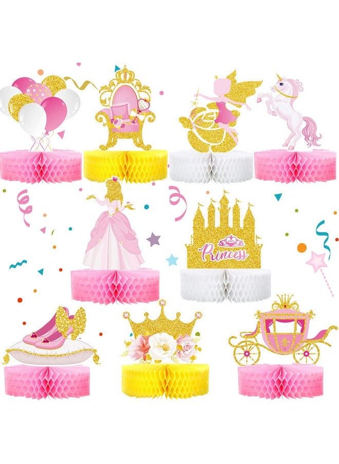 Chinco - 9 Pieces Princess Fairy Honeycomb Centerpieces Gold Castle Table Centerpiece Carriage Crown Table Centerpiece Pink Castle Party Table Decoration For Fairy Princess Baby Shower Party Decorations - Image 1