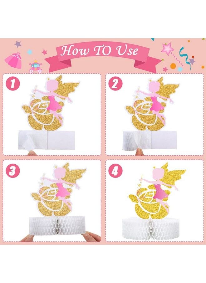 Chinco - 9 Pieces Princess Fairy Honeycomb Centerpieces Gold Castle Table Centerpiece Carriage Crown Table Centerpiece Pink Castle Party Table Decoration For Fairy Princess Baby Shower Party Decorations - Image 1