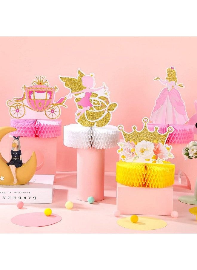 Chinco - 9 Pieces Princess Fairy Honeycomb Centerpieces Gold Castle Table Centerpiece Carriage Crown Table Centerpiece Pink Castle Party Table Decoration For Fairy Princess Baby Shower Party Decorations - Image 1