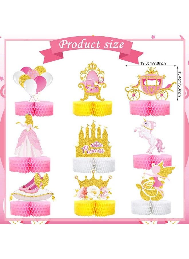 Chinco - 9 Pieces Princess Fairy Honeycomb Centerpieces Gold Castle Table Centerpiece Carriage Crown Table Centerpiece Pink Castle Party Table Decoration For Fairy Princess Baby Shower Party Decorations - Image 1