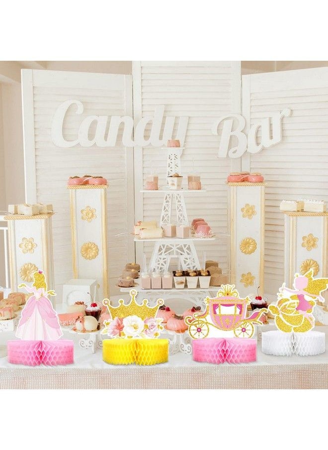 Chinco - 9 Pieces Princess Fairy Honeycomb Centerpieces Gold Castle Table Centerpiece Carriage Crown Table Centerpiece Pink Castle Party Table Decoration For Fairy Princess Baby Shower Party Decorations - Image 1