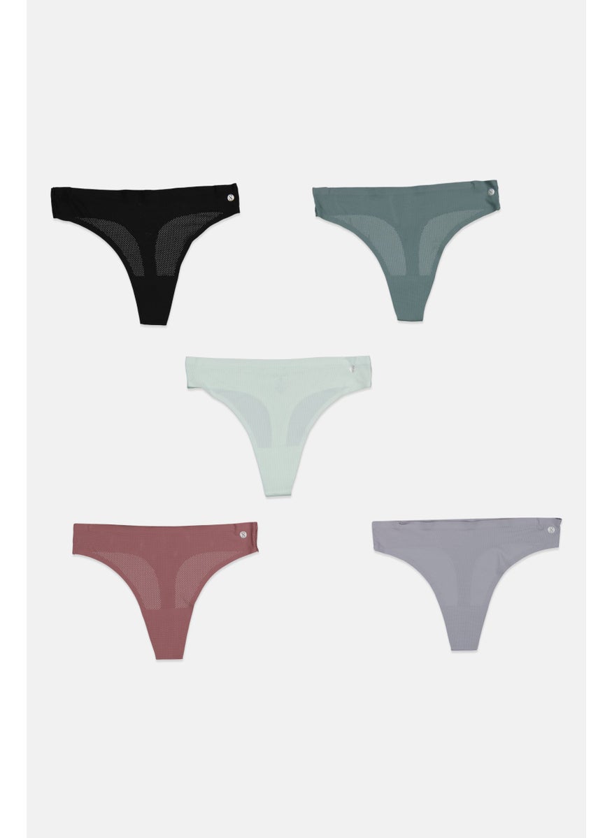 Layer 8 Women 5 Piece Textured Panties, Green  - Image 1