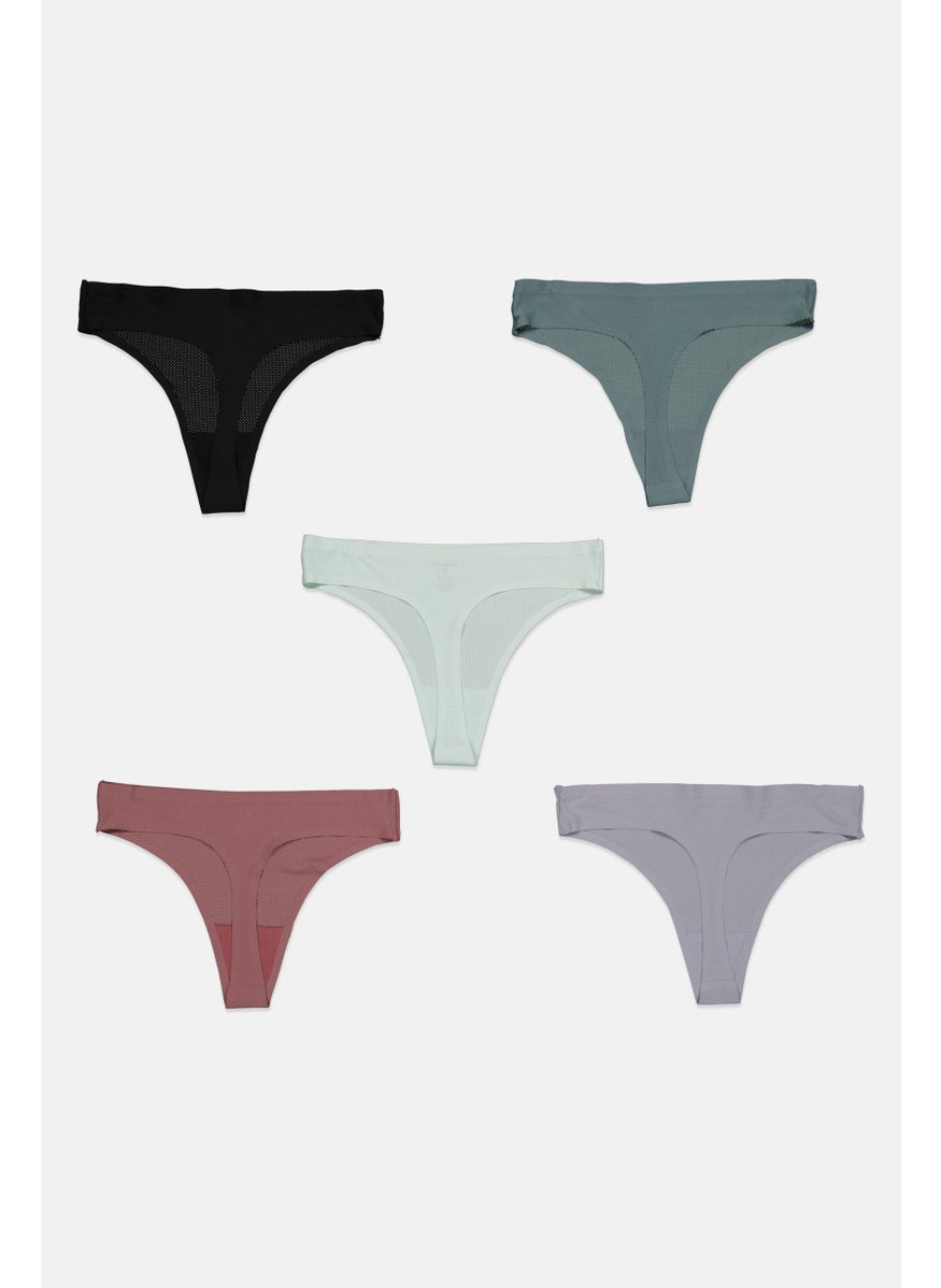 Layer 8 Women 5 Piece Textured Panties, Green  - Image 2