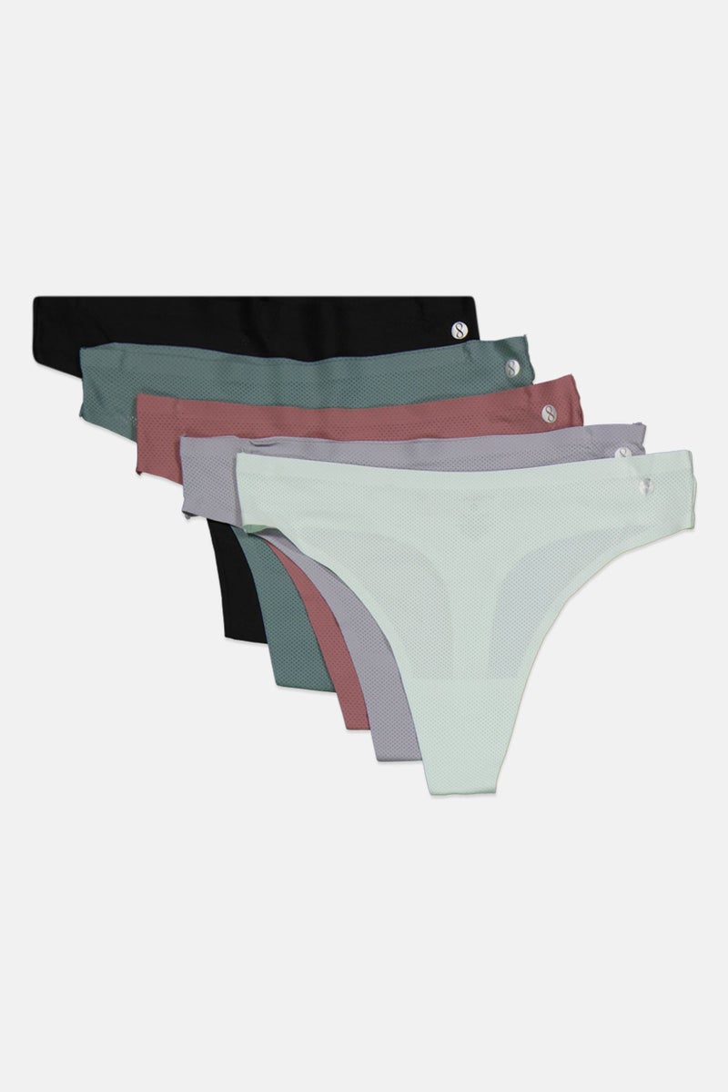 Layer 8 Women 5 Piece Textured Panties, Green - Image 3