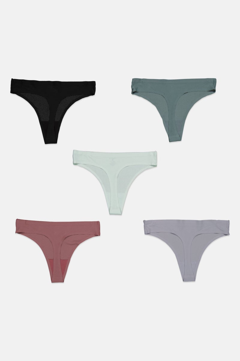 Layer 8 Women 5 Piece Textured Panties, Green - Image 2