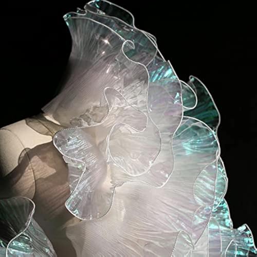 Creativesugar 5 Yards Retro Ruffle Pleated Chiffon Trim Dress Bag Decoration Tulle Fabric Applique Trimming Craft Sewing (Iridescent White) - Image 1