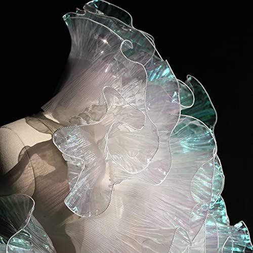 Creativesugar 5 Yards Retro Ruffle Pleated Chiffon Trim Dress Bag Decoration Tulle Fabric Applique Trimming Craft Sewing (Iridescent White) - Image 2