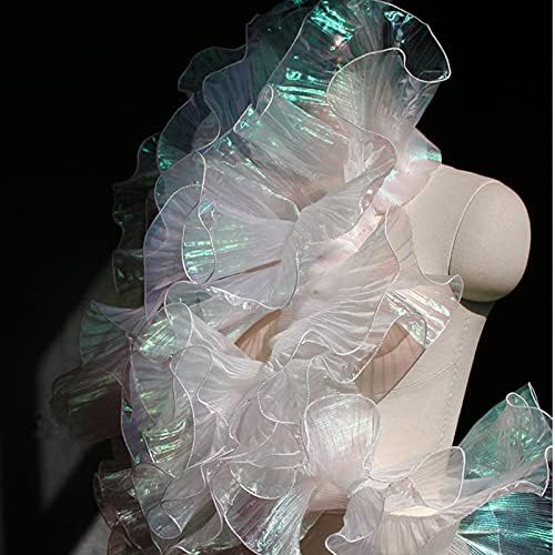 Creativesugar 5 Yards Retro Ruffle Pleated Chiffon Trim Dress Bag Decoration Tulle Fabric Applique Trimming Craft Sewing (Iridescent White) - Image 3