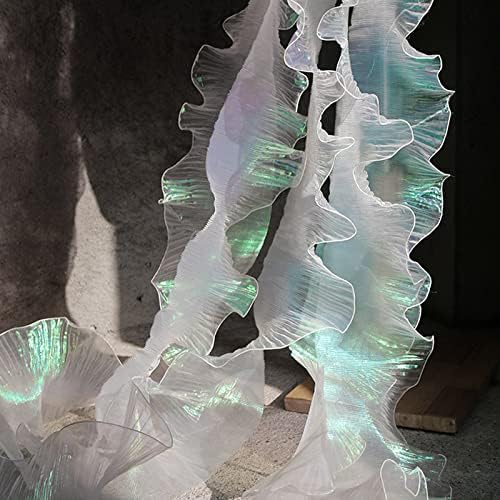 Creativesugar 5 Yards Retro Ruffle Pleated Chiffon Trim Dress Bag Decoration Tulle Fabric Applique Trimming Craft Sewing (Iridescent White) - Image 5