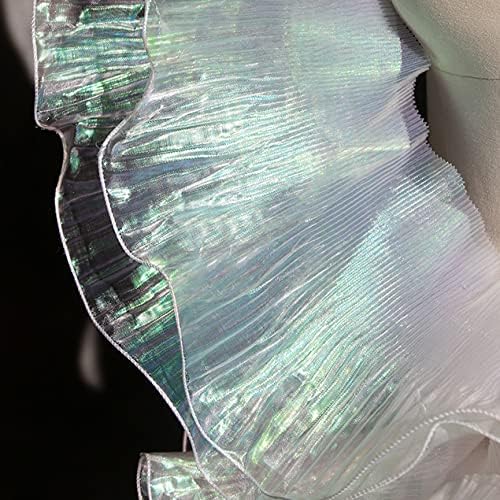 Creativesugar 5 Yards Retro Ruffle Pleated Chiffon Trim Dress Bag Decoration Tulle Fabric Applique Trimming Craft Sewing (Iridescent White) - Image 4