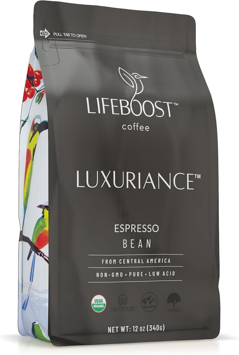 Lifeboost Organic Espresso Beans - USDA Organic, Low Acid, Mold-Free Dark Roast Coffee - Whole Bean, Single Origin, High Caffeine Arabica - 12 oz Bag - Image 1