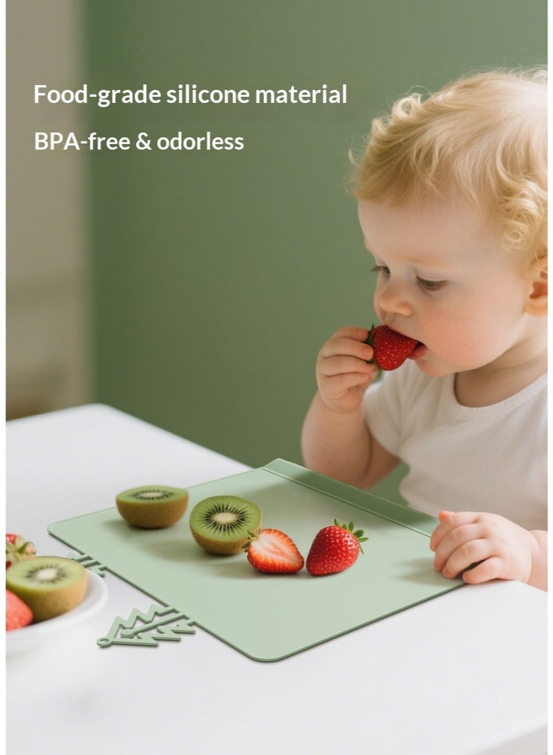 Silicone Placemats, Baby Food Mats, Stain-Resistant Children's Tableware, Feeding Mats, Green - Image 3