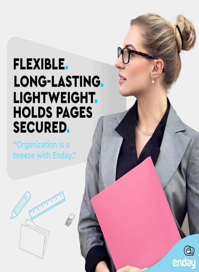 Enday Plastic Folders with Pockets and Prongs Pink - Two Pocket Folder with Brads - 3 Prong Folders with Pockets for Letter Size Sheets, Also Available in Blue, Green, Red, Purple, and Grey, 1 Pc -by Enday - Image 2