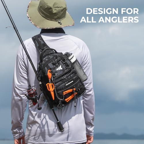 KastKing BaitSpace Standard Fishing Tackle Sling Bag Waterresistant Sling Pack for Bank Wader Boat Fishing Rod Beverage Holder Adjustable Straps Durable 420D Nylon Fabric - Image 3