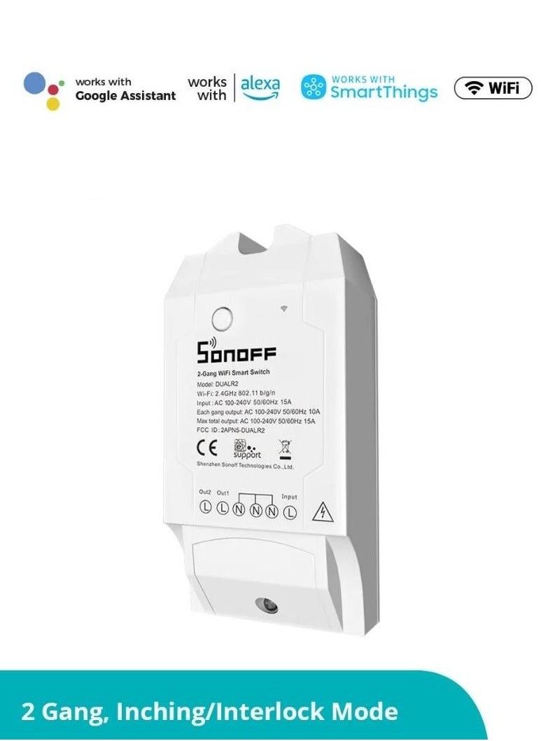 SONOFF - DIY Dual R2 2-Gang Wi-Fi Wireless Smart Switch with Interlock Mode Remote and Voice Control - Image 1