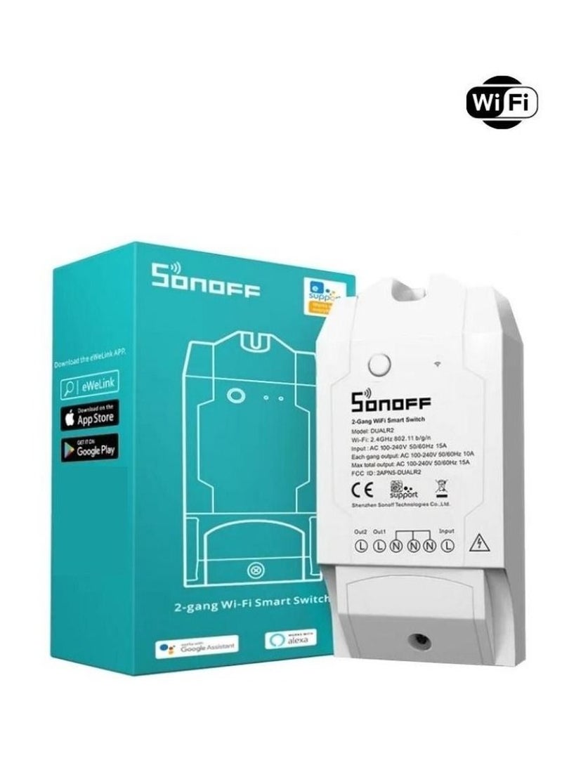 SONOFF - DIY Dual R2 2-Gang Wi-Fi Wireless Smart Switch with Interlock Mode Remote and Voice Control - Image 1