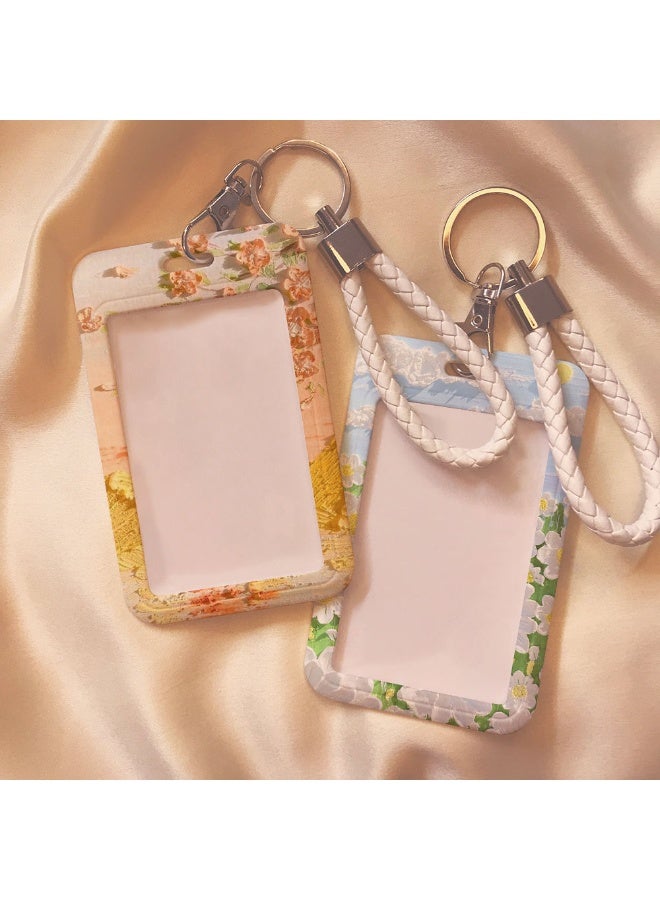 NIBEMINENT 1 - Piece Oil Painting Sunset Kpop Photo Card Holder Pendant Key Chain ID Badge Holder ID Card Holder Photo Card Protector for School ID Office ID Access Card for Women Girls - Image 2