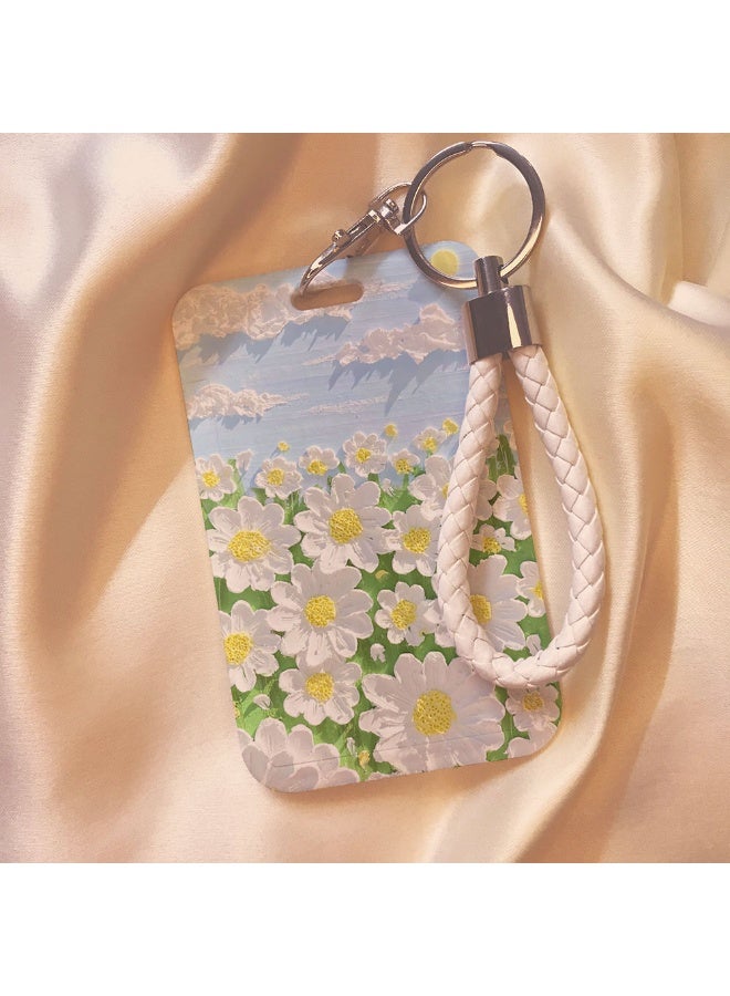 NIBEMINENT 1 - Piece Oil Painting Sunset Kpop Photo Card Holder Pendant Key Chain ID Badge Holder ID Card Holder Photo Card Protector for School ID Office ID Access Card for Women Girls - Image 1