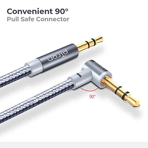 pTron 3.5mm Male to Male Stereo Aux Cable, compatible with Smartphones/Tablets, 90 Degree Gold-plated Connectors, Solero A15 Tangle-free Metal Shell Audio Cable (Nylon Braided, 1.5M, Grey) - Image 2