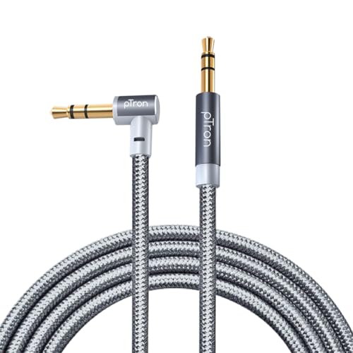 pTron 3.5mm Male to Male Stereo Aux Cable, compatible with Smartphones/Tablets, 90 Degree Gold-plated Connectors, Solero A15 Tangle-free Metal Shell Audio Cable (Nylon Braided, 1.5M, Grey) - Image 3