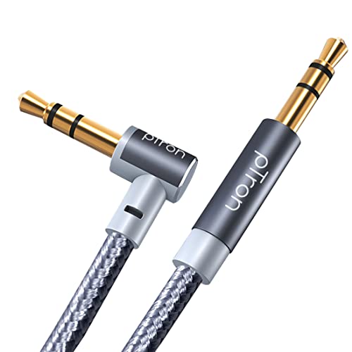 pTron 3.5mm Male to Male Stereo Aux Cable, compatible with Smartphones/Tablets, 90 Degree Gold-plated Connectors, Solero A15 Tangle-free Metal Shell Audio Cable (Nylon Braided, 1.5M, Grey) - Image 1