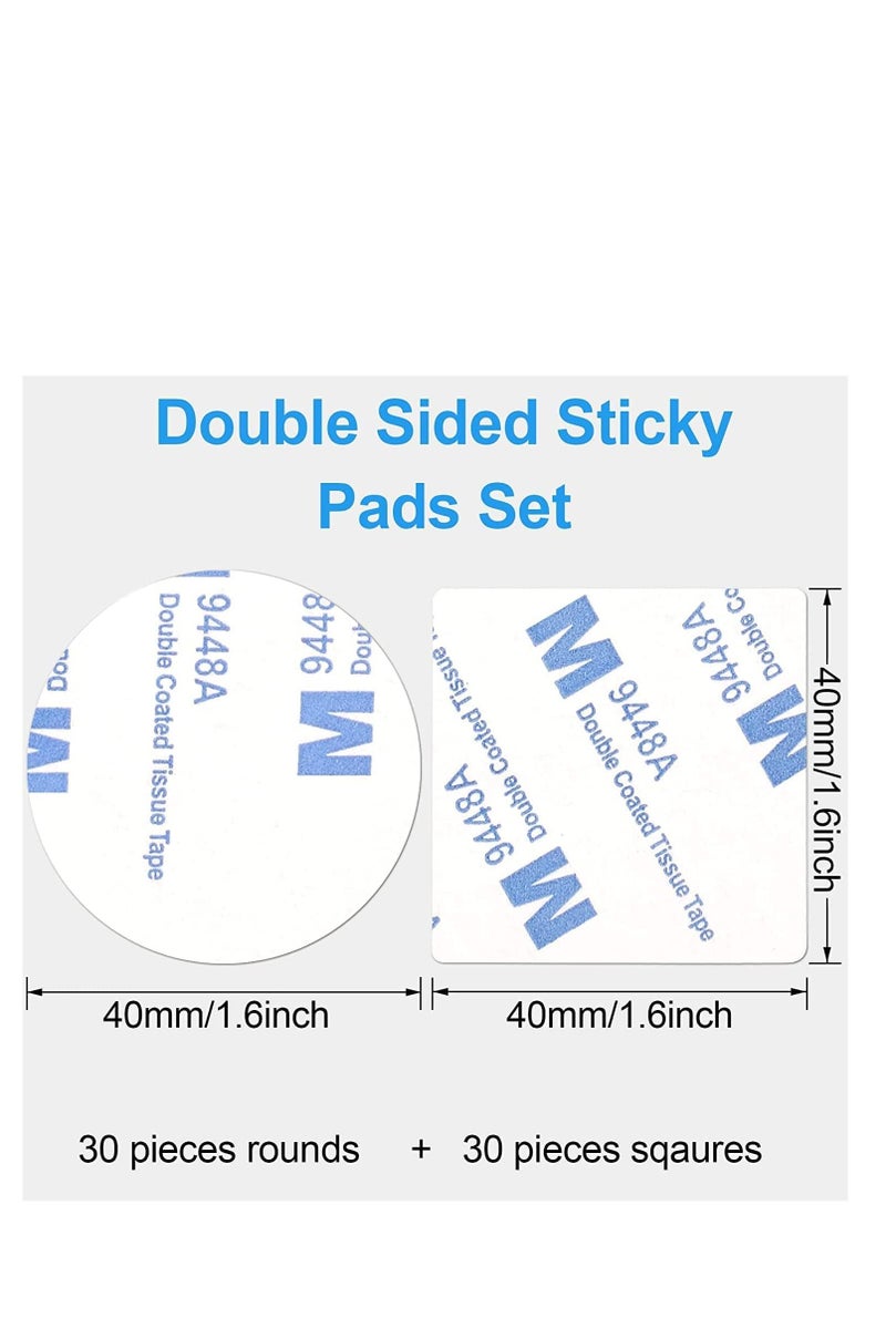 M & M Buring 60 PCS Double Sided Sticky Pads, Strong Sticky Double Sided Adhesive Foam Pads, Double Sided Stickers for Holding Soundproof Pads Picture Light Hooks, Squares and Rounds - Image 2