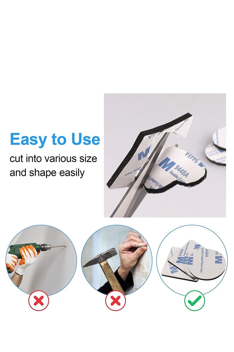 M & M Buring 60 PCS Double Sided Sticky Pads, Strong Sticky Double Sided Adhesive Foam Pads, Double Sided Stickers for Holding Soundproof Pads Picture Light Hooks, Squares and Rounds - Image 4